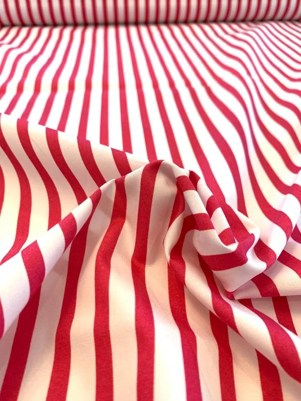 Vertical Striped Printed Cotton Shirting - Magenta / White
