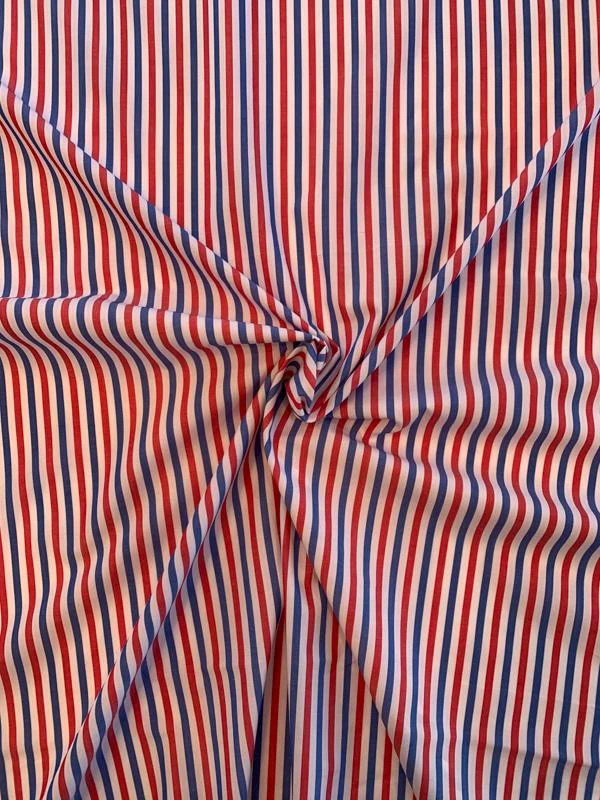 Vertical Striped Yarn-Dyed Cotton Shirting - Red / White / Blue
