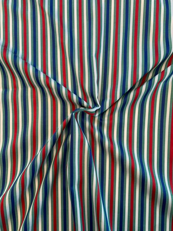 Vertical Striped Yarn-Dyed Cotton Shirting - Green / Red / Blue / White