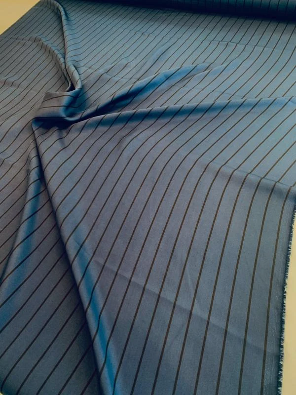 Vertical Striped Printed Fine Silk Twill - Space Navy / Black