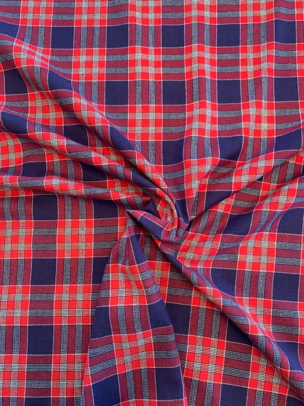 Plaid Yarn-Dyed Cotton Shirting - Red / Navy / White