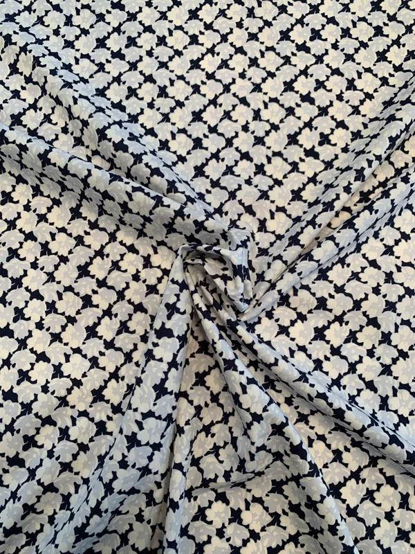 Small Floral Printed Cotton Shirting - Navy / Lilac
