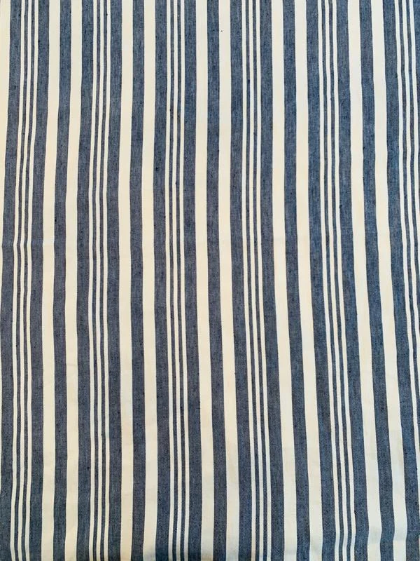 Vertical Striped Cotton Denim - Indigo Blue / Ivory