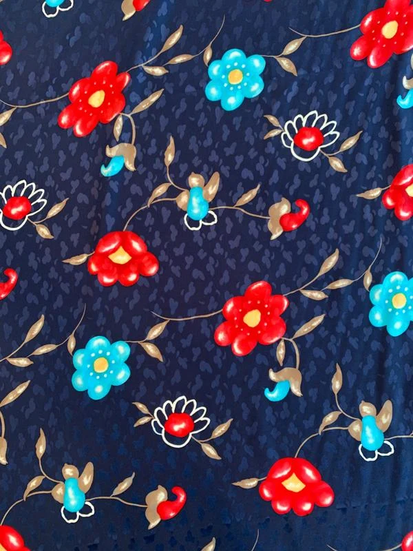 Floral Printed Silk Jacquard - Navy / Red / Tan / Blue