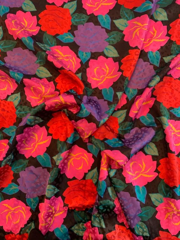 Floral Printed Silk Jacquard - Pink / Purple / Red / Teal / Black