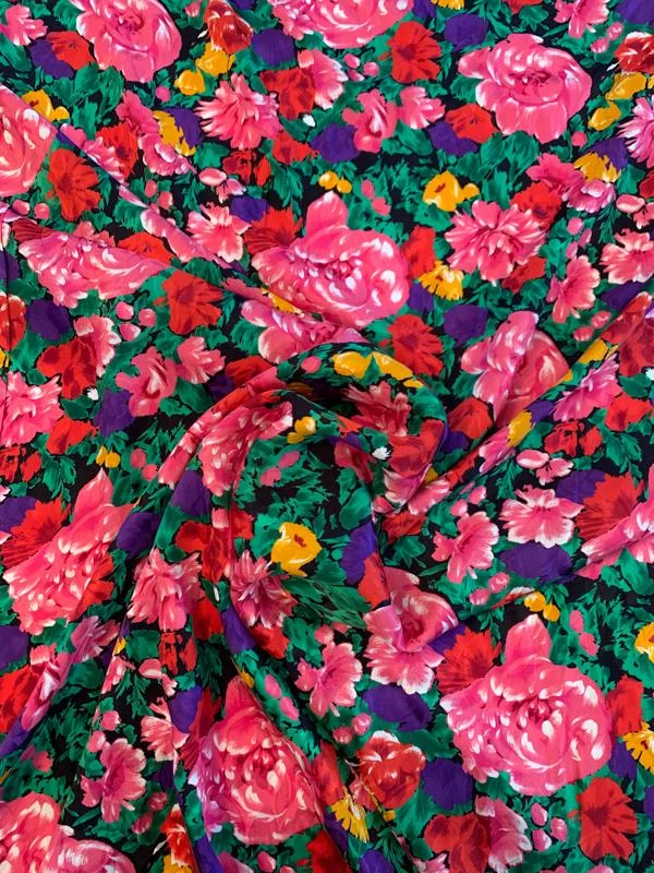 Floral Printed Silk Jacquard - Pink / Green / Purple / Tangerine / Red