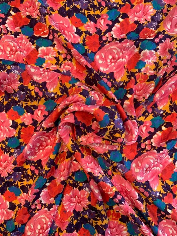 Floral Printed Silk Jacquard - Pink / Red / Purple / Tangerine