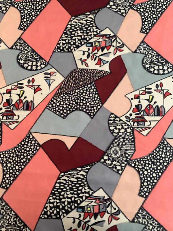 Abstract Art Collector Printed Mini Silk Twill - Coral / Maroon / Black / Grey