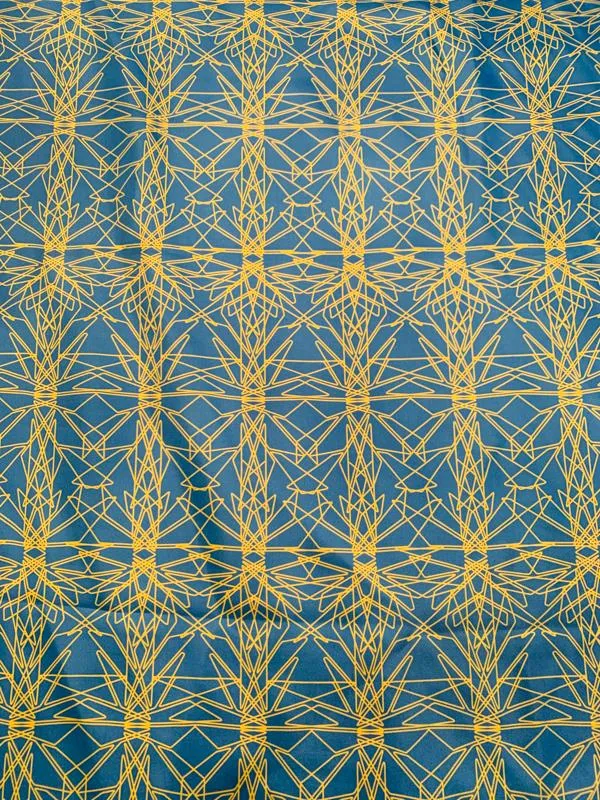 Art Deco Pattern Mini Printed Silk Twill - Blue / Chartreuse