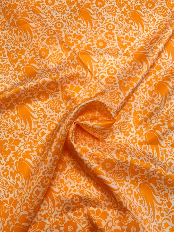 Playful Floral Printed Silk Twill - Orange / White