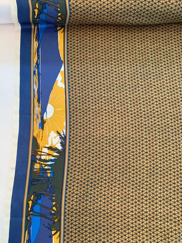 Sunrise on the Horizon Printed Silk Twill - Yellow Gold / Blue / Purple / Olive