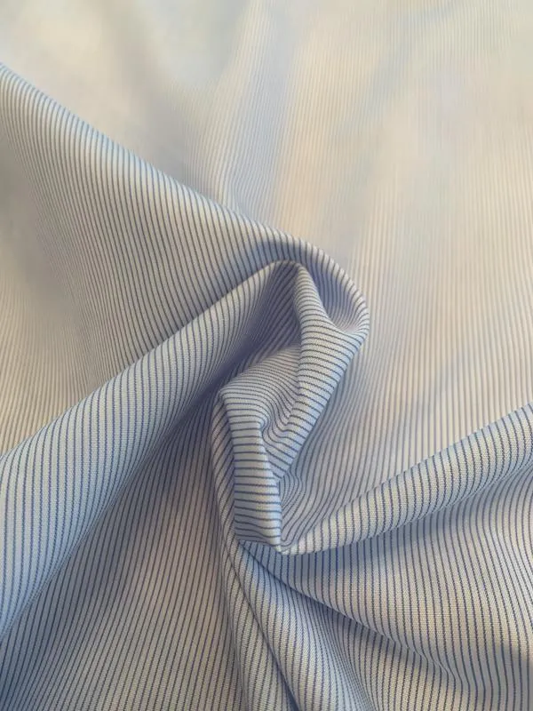 Vertical Pinstripe Yarn-Dyed Cotton Shirting - Blue / White
