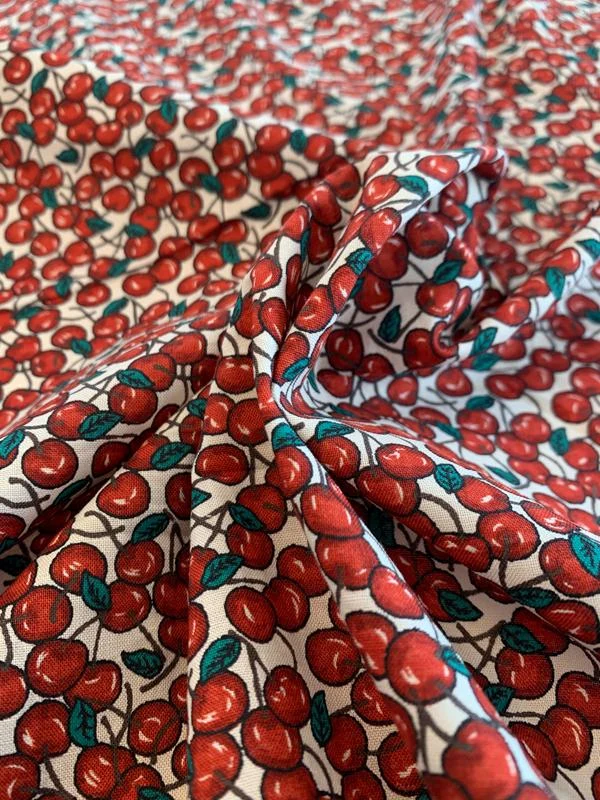 Cherries Printed Cotton Sheeting - Red / Green / White