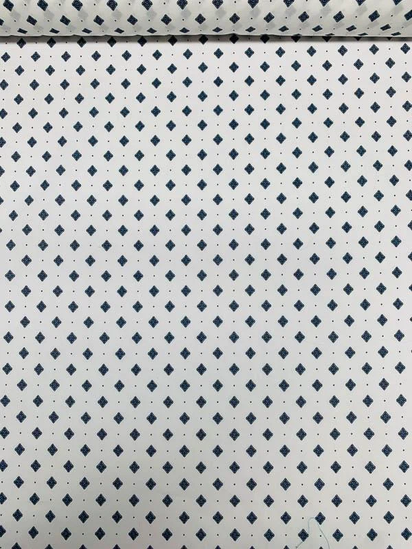 Japanese Fine Geometric Printed Cotton - Navy / White