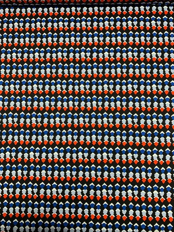 Ethnic Art Deco Printed Stretch Cotton Poplin - Black / Blue / Red / White