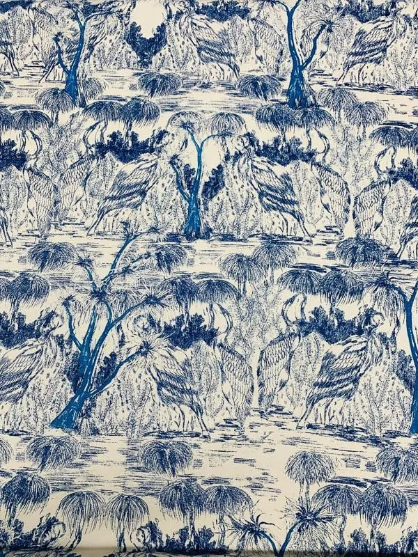 Toile-Like Faille Printed Cotton - Blue / Ivory
