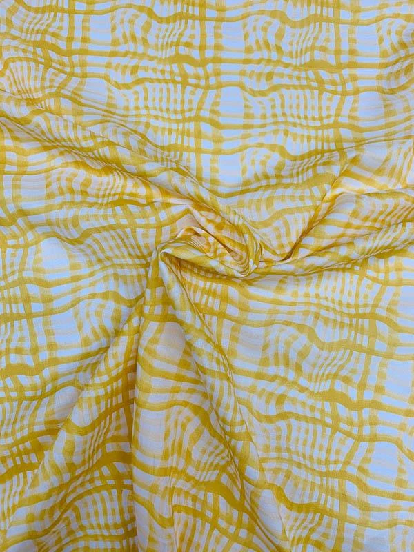 Coach Wavy Gingham Plaid Printed Cotton Voile - Yellow / White