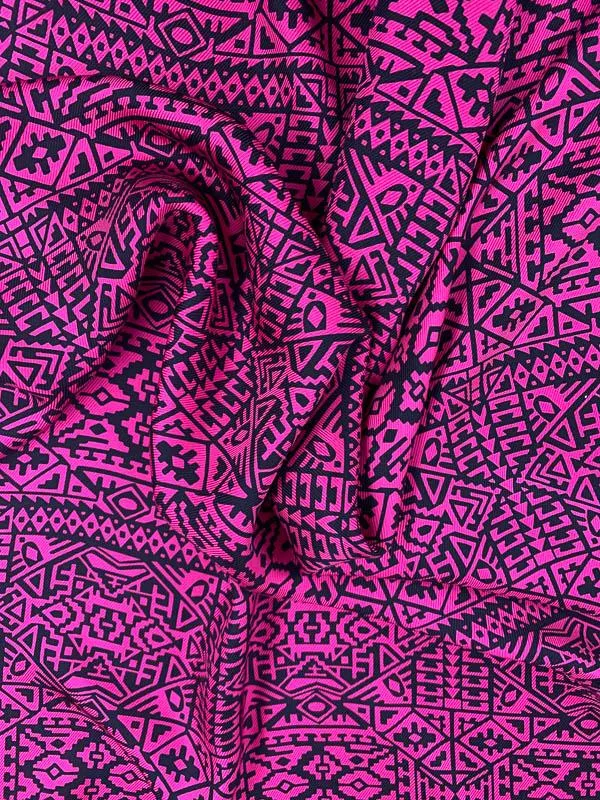 Ethnic Pattern Printed Silk Twill - Magenta / Black