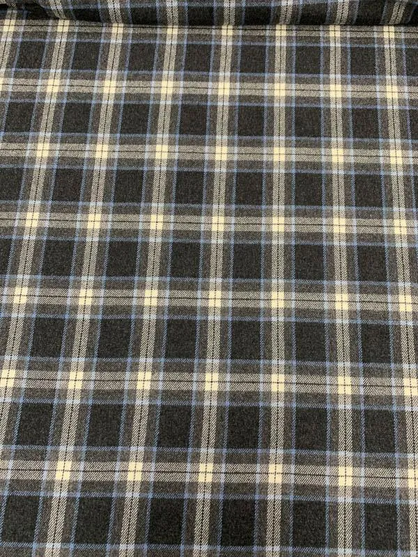Classic Plaid Flannel Wool Suiting - Grey / Blue / Ivory