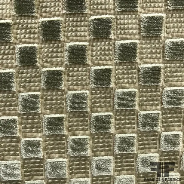 Velvet Checkered Brocade - Green/Metallic