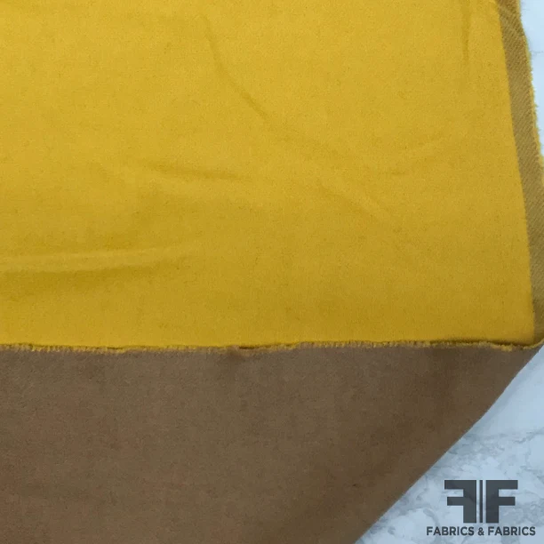 Italian Reversible Double Faced Wool Coating - Mustard/Heather Brown