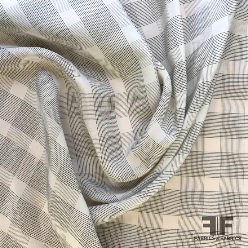 Plaid Silk Crepe de Chine - Grey/Off-White