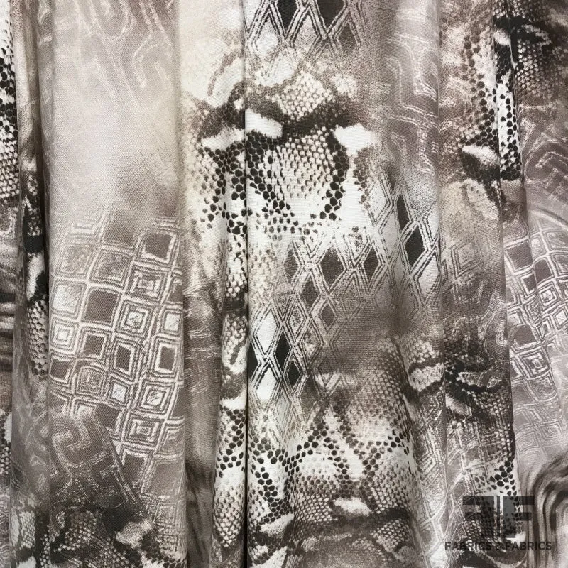 Geometric and Snakeskin Printed Stretch Rayon Jersey Knit - White/Beige