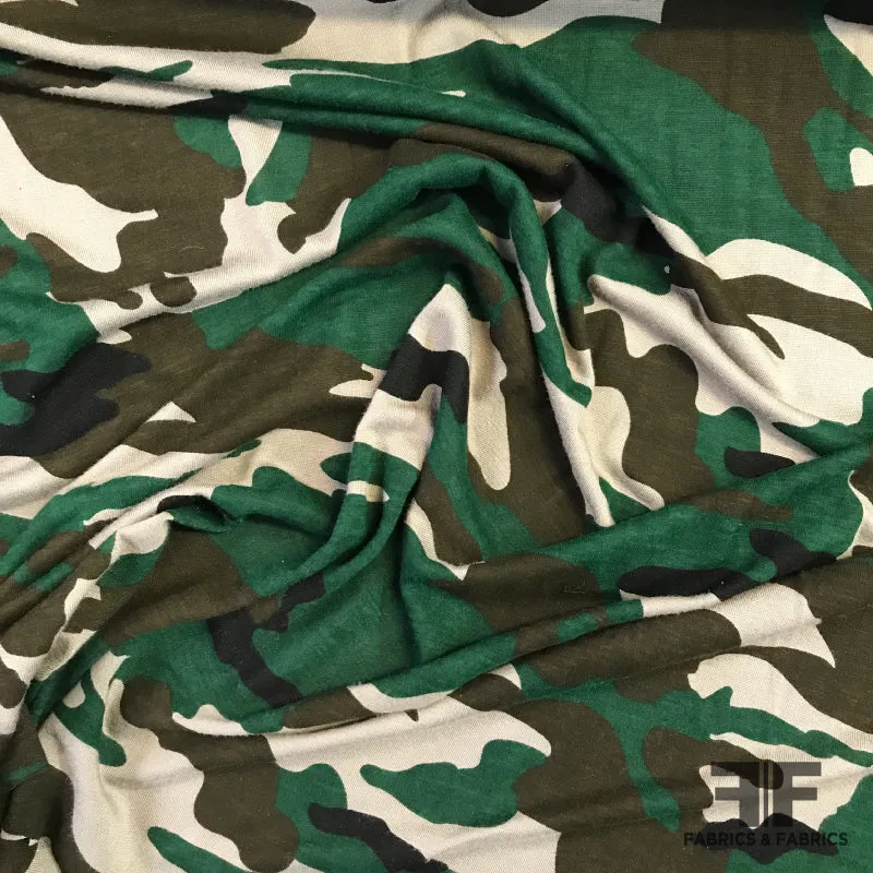 Camouflage Printed Lightweight Stretch Rayon Jersey Knit - Green/Brown/Black/Tan