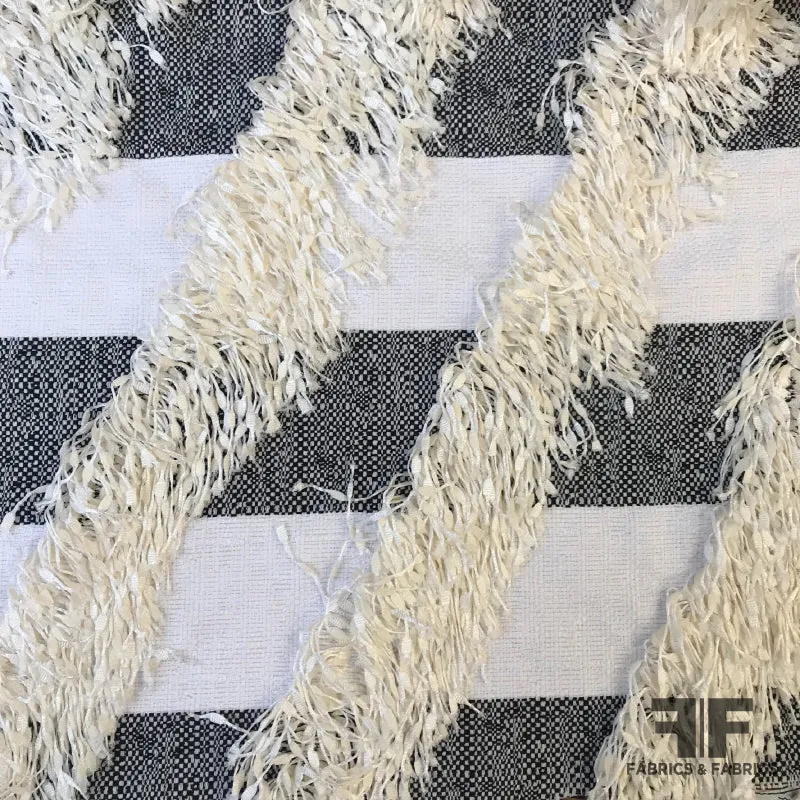 Christian Siriano Novelty Fringed Suiting - White/Black/Cream