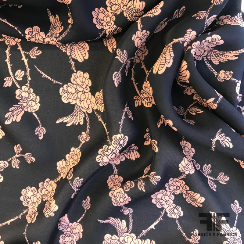 Floral Silk Georgette - Navy/Pink