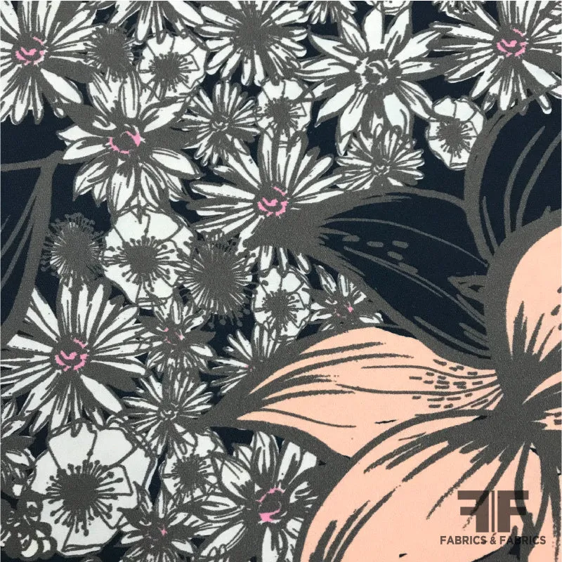 Floral Printed Georgette - Navy/Pink/Taupe/White