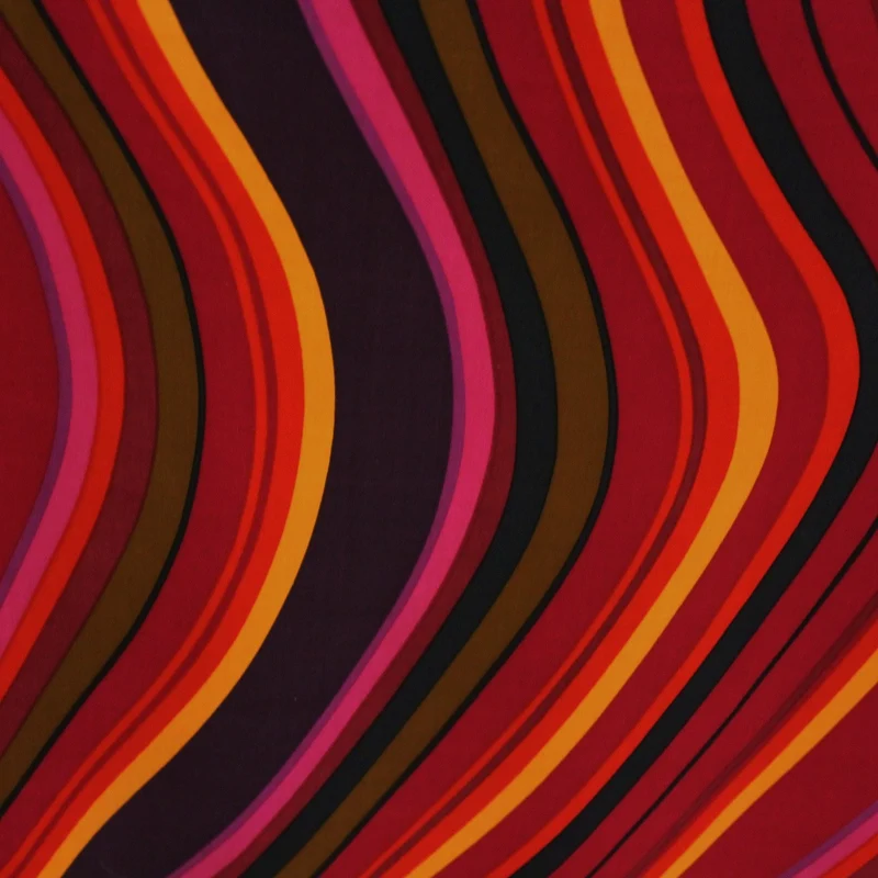 Wavy Striped Printed Silk Crepe De Chine Panel - Multicolor
