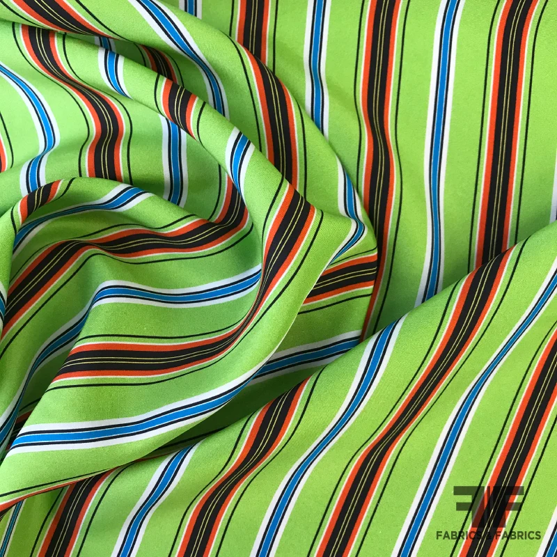 Ralph Lauren Multi Vertical Striped Printed Silk Crepe de Chine - Green