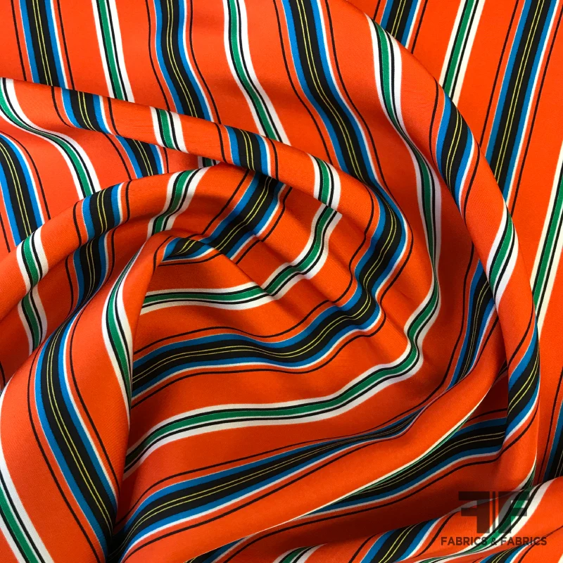 Ralph Lauren Multi Vertical Striped Printed Silk Crepe de Chine - Orange