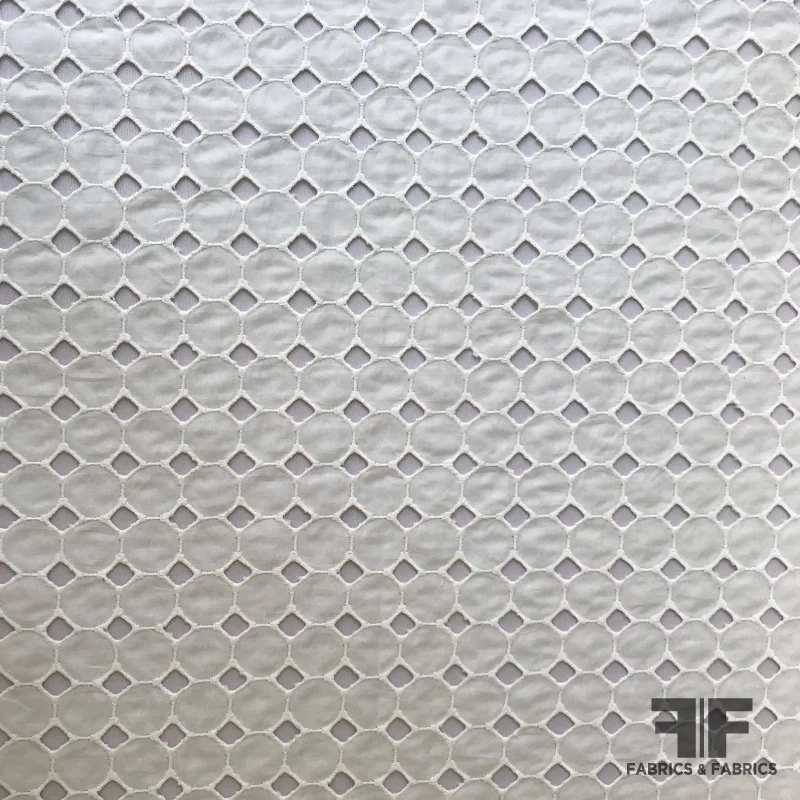 Geometric Embroidered Cotton Eyelet - White