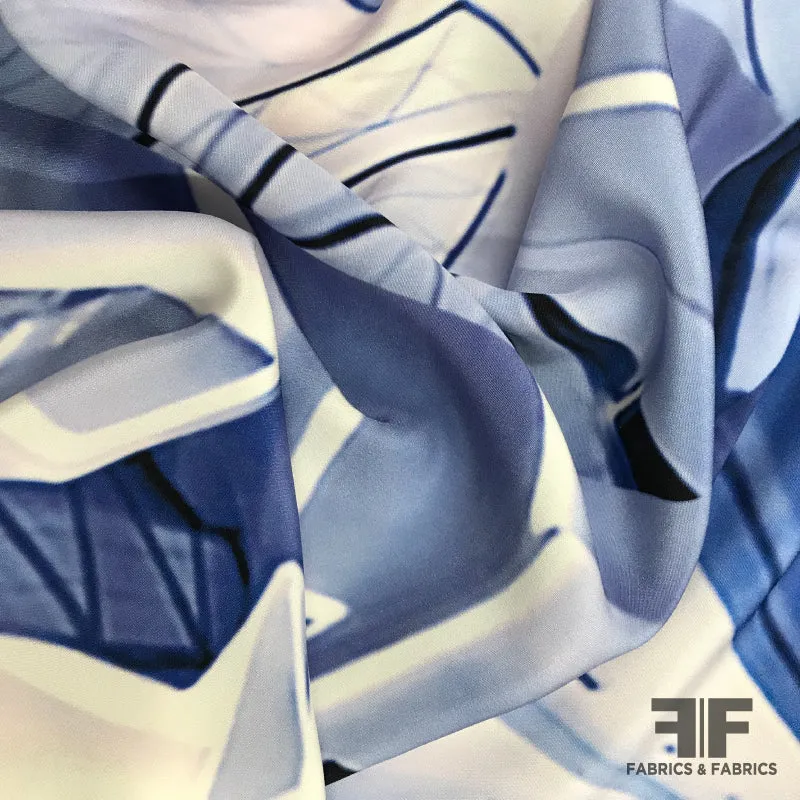 Abstract Printed Silk Crepe - Blue/White