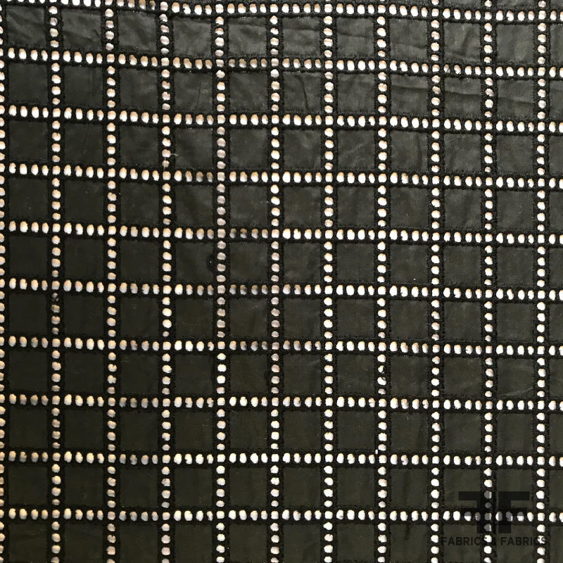 Windowpane Check Cotton Eyelet - Black