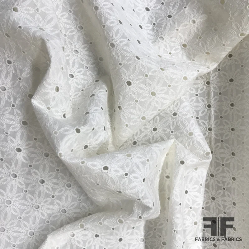 Floral Eyelet Cotton Lawn - Ivory