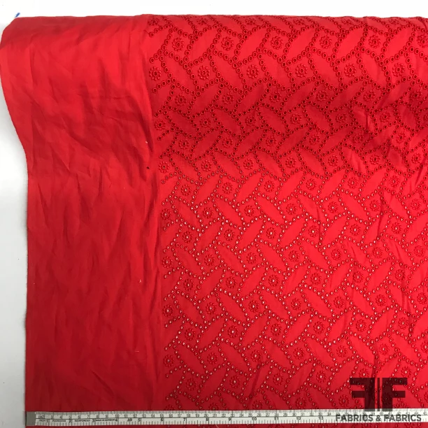 Geometric Cotton Eyelet - Red
