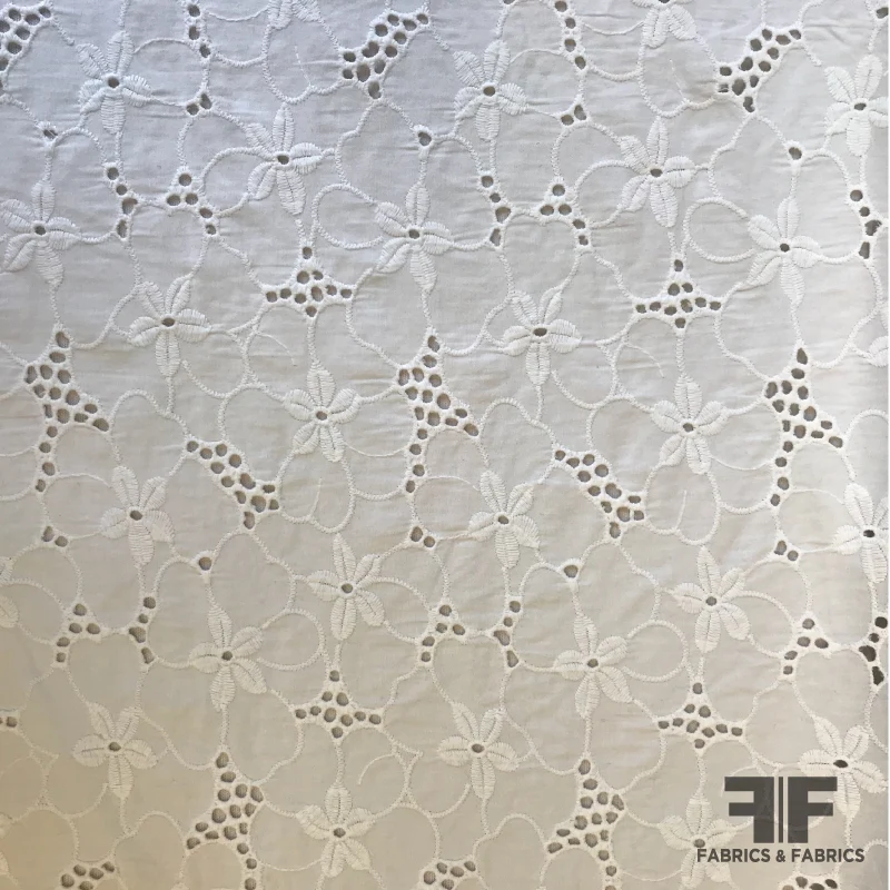 Floral Cotton Eyelet - White