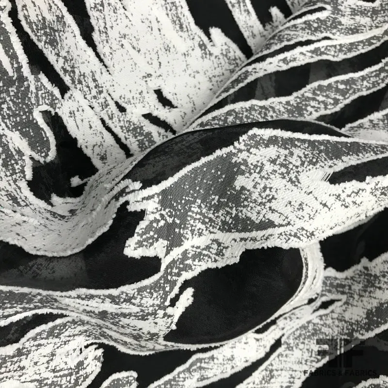Italian Abstract Fil Coupé Silk & Cotton Novelty - Black/White/Grey