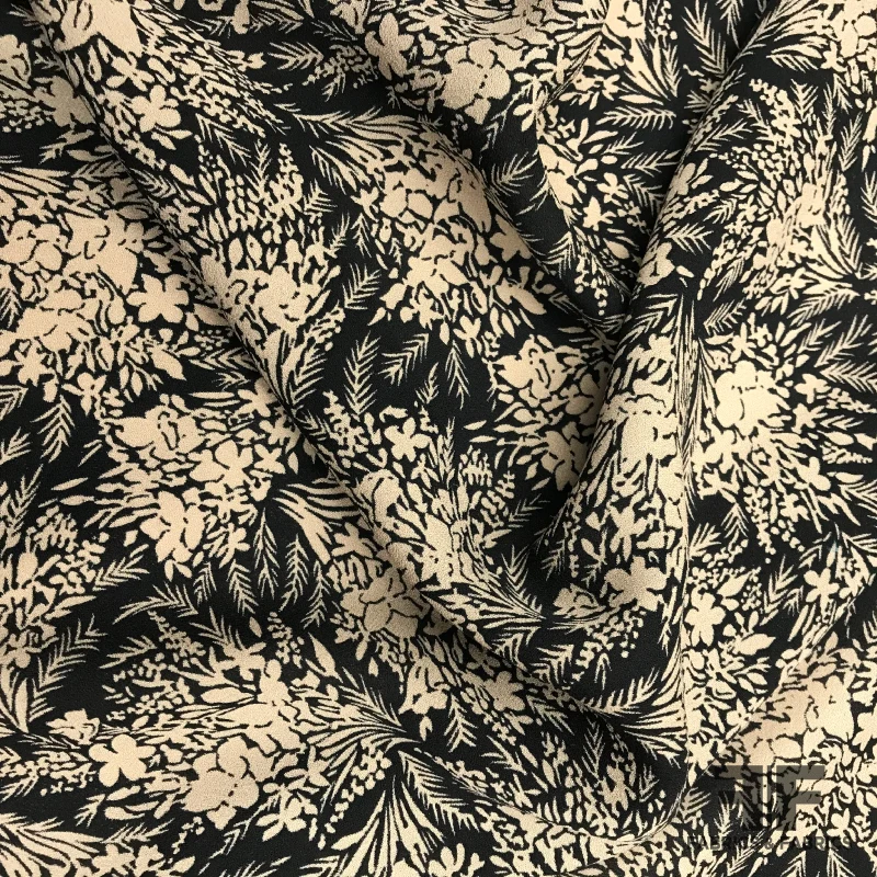 Floral Printed Silk Crepe - Black/Brown
