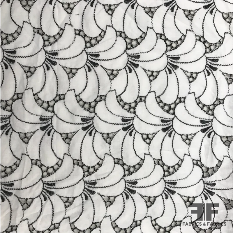 Abstract Cotton Eyelet - Black & White