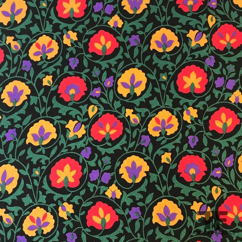 Bold Floral Silk Textured Crepe de Chine - Black/Red/Yellow