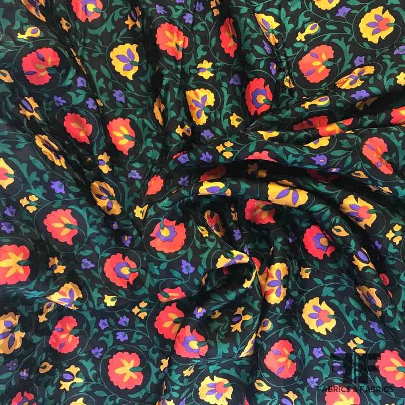 Bold Floral Silk Jacquard - Black/Red/Yellow