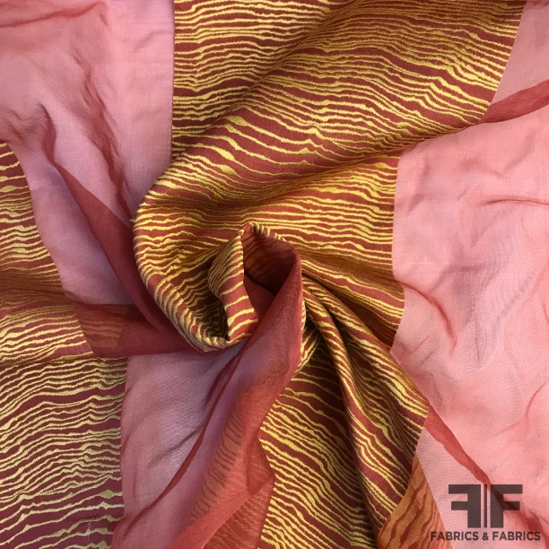 Novelty Striped Organza - Red/Gold