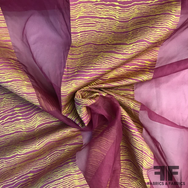 Novelty Striped Organza - Magenta/Gold