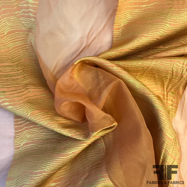 Novelty Striped Organza - Orange/Gold