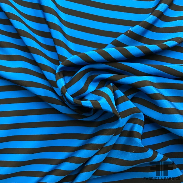 Striped Crepe de Chine - Blue/Black