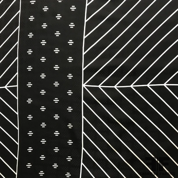 Geometric Linear Printed Silk Jacquard - Black/Off White